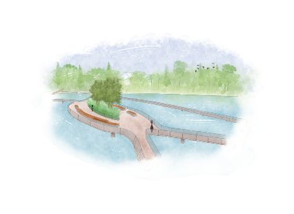 Brücke mit bepflanzter Insel bietet neue Biotope